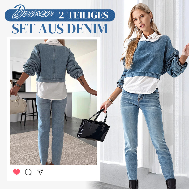 Mandonce Denim 2-teiliges Set Mit Blumendruck | Used-Look Shirt Mit Shorts | Lässige Sommer-Outfits