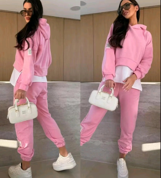 🍂 KOSTENLOSEN VERSAND✨🩷Lässiger Sweatshirt-Anzug mit Kapuze und Patchwork für Damen