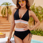🔥 NUR NOCH HEUTE SPEZIALPREIS 27,97 €! 👙 Hochtailliertes Bikini Set mit Regenbogenwellen-Bund – Bauchkontrolle, Halter V-Ausschnitt, seitliche Zugbänder für Strand & Pool