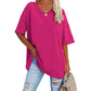 2025 Neues Frauen V-Ausschnitt Lose Passform Kurzarm T-Shirt
