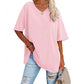 2025 Neues Frauen V-Ausschnitt Lose Passform Kurzarm T-Shirt
