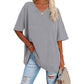 2025 Neues Frauen V-Ausschnitt Lose Passform Kurzarm T-Shirt