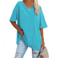 2025 Neues Frauen V-Ausschnitt Lose Passform Kurzarm T-Shirt