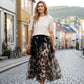 Zweiteiliges Set für Damen bestehend aus Pullover und fließendem Rock mit Leopardenmuster