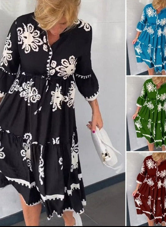 🔥Last Day 49% OFF🔥2025 Neue elegante Mode gedruckt 3/4 Ärmel Kleid