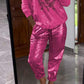 2-teiliges Damen-Set: Devil's Eye Goldfolien-Oberteil und Pailletten-Hosen-Set