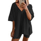 ✨Zweiteiliges Set aus T-Shirts mit V-Ausschnitt und lässigen Shorts für Frauen🎉