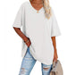 2025 Neues Frauen V-Ausschnitt Lose Passform Kurzarm T-Shirt