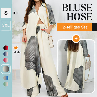 Set aus langem Hemd mit durchgehender Knopfleiste und Hose mit Kordelzug