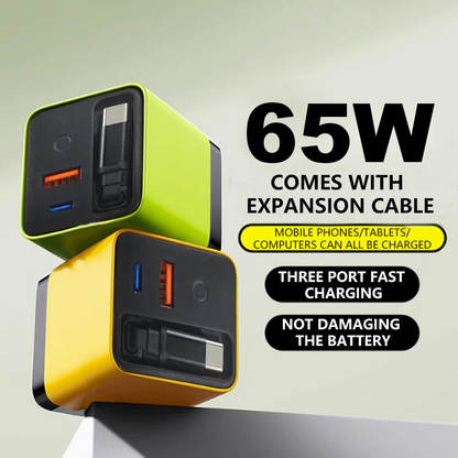 ✨⚡3-in-1-GaN-Ladegerät, 80 W MAX skalierbares Schnelllademodul mit Typ-C-Kabel und 2 USB-Anschlüssen