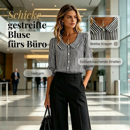 Sommerbluse für Pendler mit Streifen und Knopfleiste