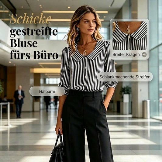 Sommerbluse für Pendler mit Streifen und Knopfleiste