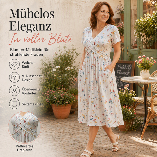 🌸 Blumiges Kleid mit V-Ausschnitt und Twist-Detail an der Taille – elegant und lässig für alle Anlässe