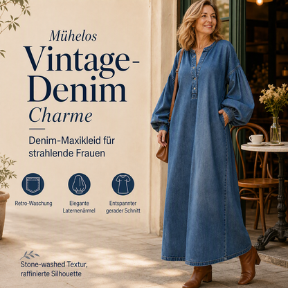 ⌛Zeitlich begrenztes Angebot – Langes Maxi-Jeanskleid mit Lanterna-Ärmeln für Damen