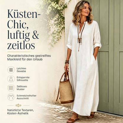 💞 Über 100.000 verkauft – der beliebteste Hit – jetzt zum halben Preis！Gestreiftes Maxikleid mit V-Ausschnitt für Damen