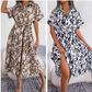 Langes Hemdkleid mit Leopardenmuster und V-Ausschnitt und Revers für Damen