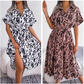 Langes Hemdkleid mit Leopardenmuster und V-Ausschnitt und Revers für Damen