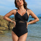 👙 Urlaub Hot Sale 49% 🩱 Metallic Accent Mesh Panel Einteiliger Badeanzug