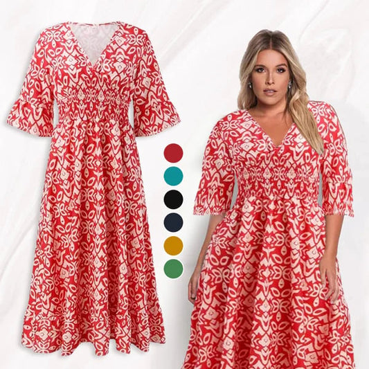 🎁Letzter Tag Hot Sale 50% Rabatt💃Bohemian Vintage V-Ausschnitt Floral Lässige Lange Kleider