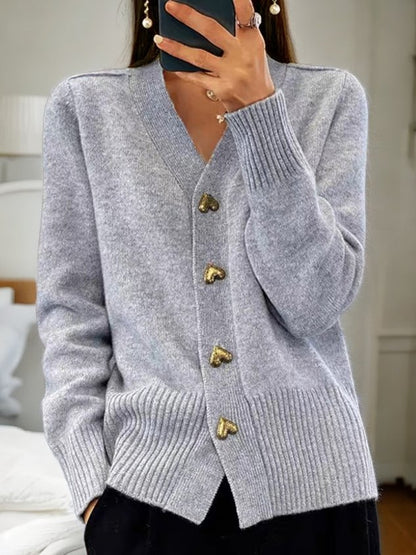Damen-Cardigan aus einfarbiger Wolle mit Knöpfen für den Winter