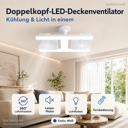✈Versandkostenfrei🌬️✨Deckenventilator mit Doppelkopf und LED-Licht – modernes Design mit Fernbedienung für Wohnzimmer & Schlafzimmer