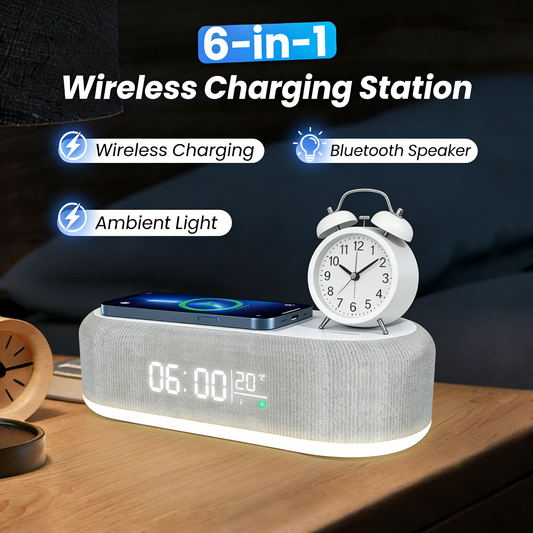 💘 Valentinstagsangebot: 50% Rabatt!🔋6-in-1 Kabellose Ladestation 25W – Uhr, Wecker, Bluetooth-Lautsprecher & Nachtlicht | All-in-One für den Nachttisch!
