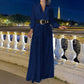 Eleganter Jumpsuit mit V-Ausschnitt, langen Ärmeln, weitem Bein und Paillettenbesatz