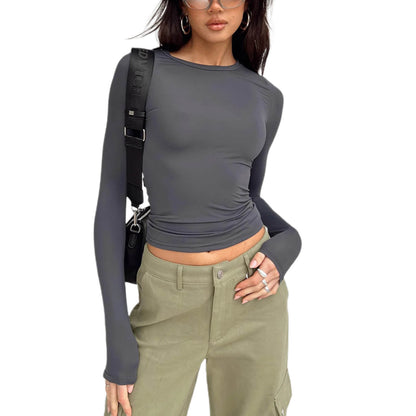 Slim Fit T-Shirt mit Rundhalsausschnitt und langen Ärmeln für Damen