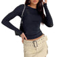 Slim Fit T-Shirt mit Rundhalsausschnitt und langen Ärmeln für Damen