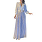 Eleganter Jumpsuit mit V-Ausschnitt, langen Ärmeln, weitem Bein und Paillettenbesatz