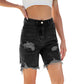 Damen Bermudashorts aus Jeans mit Rissen und hoher Taille