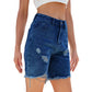 Damen Bermudashorts aus Jeans mit Rissen und hoher Taille