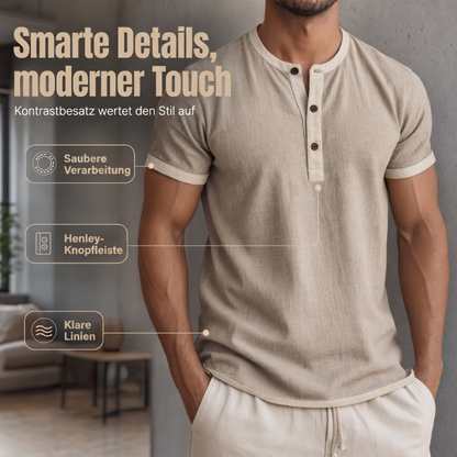 🌿 Kurzärmeliges, atmungsaktives Henley-Shirt mit Kontrast