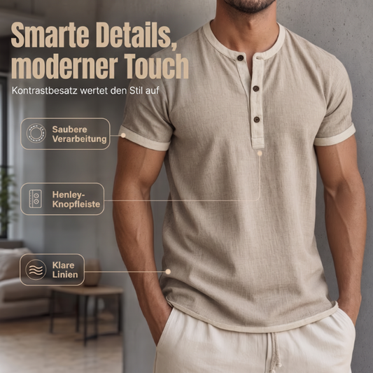 🌿 Kurzärmeliges, atmungsaktives Henley-Shirt mit Kontrast