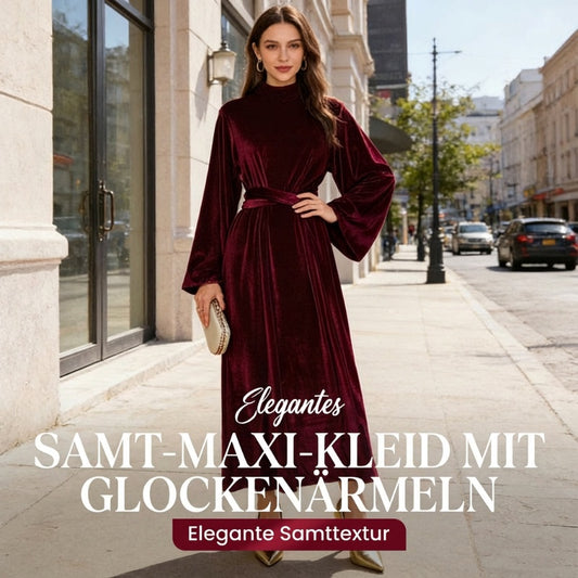 Elegantes Samt-Maxi-Kleid mit Glockenärmeln