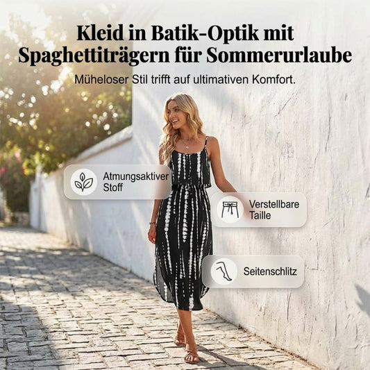 Damen-Midikleid in Batik-Optik mit Spaghettiträgern