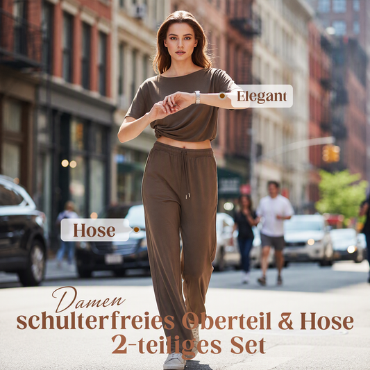 👚 50% RABATT! 🌸 "Soft-Touch" Lounge-Set – Asymmetrisches Off-Shoulder Top & Weite Hose, Bequem & Perfekt Für Entspannte Tage Zuhause 💃