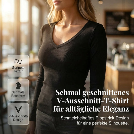 Slim Fit Basic-T-Shirt mit V-Ausschnitt für Damen
