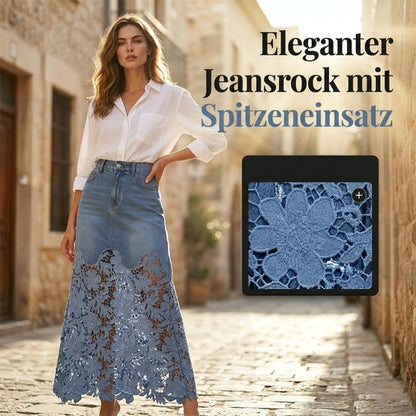 Eng anliegender Jeansrock für Damen mit durchbrochener Spitzenborte