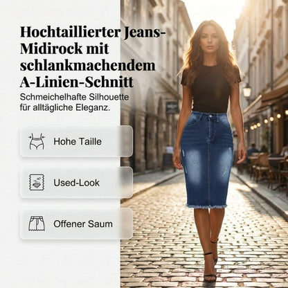 Damen-Jeansrock mit hoher Taille und ausgefranstem Saum
