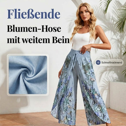 Bedruckte Damenhose mit weitem Bein und Kordelzug