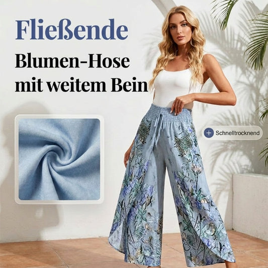 Bedruckte Damenhose mit weitem Bein und Kordelzug