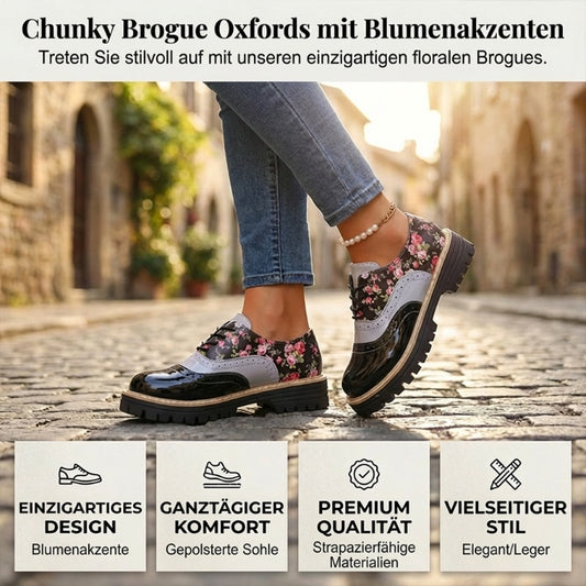 Damen Plateau-Brogues mit Blumenmuster