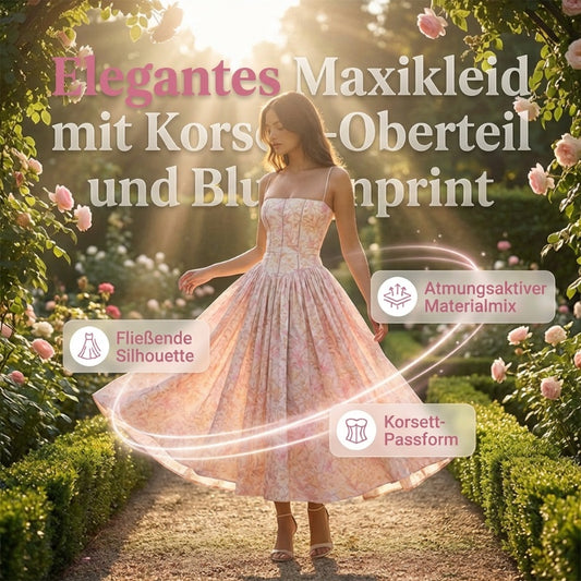 Elegantes Maxikleid mit Korsett-Oberteil und Blumenprint