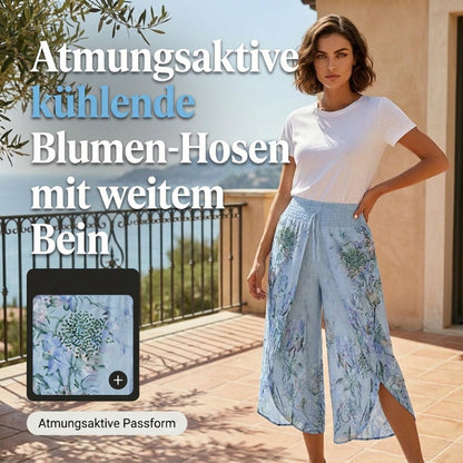 🌸👖Damenhose mit Blumenmuster, hoher Taille und weitem Bein
