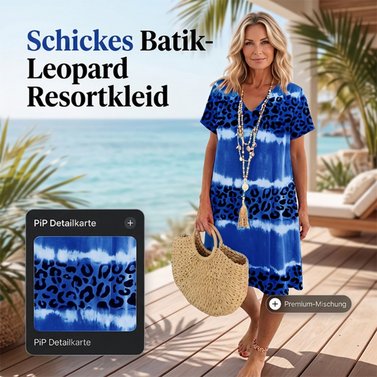 Lässiges Damenkleid mit V-Ausschnitt, Tie-Dye-Effekt und Leopardenmuster