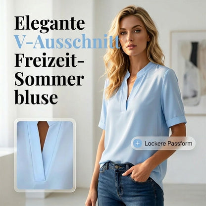 Sommerbluse für Damen mit V-Ausschnitt und kurzen Ärmeln