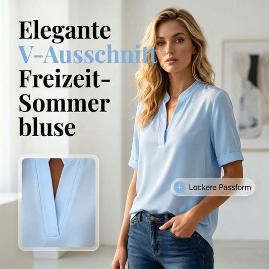 Sommerbluse für Damen mit V-Ausschnitt und kurzen Ärmeln