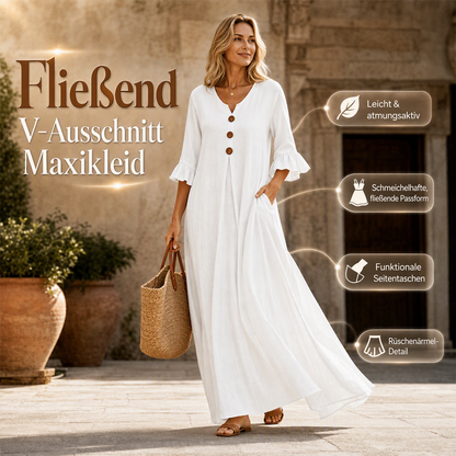 👗Maxikleid für Damen mit V-Ausschnitt und Rüschenärmeln