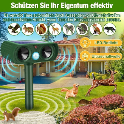 Solarbetriebener Ultraschall-Tiervertreiber für den Außenbereich